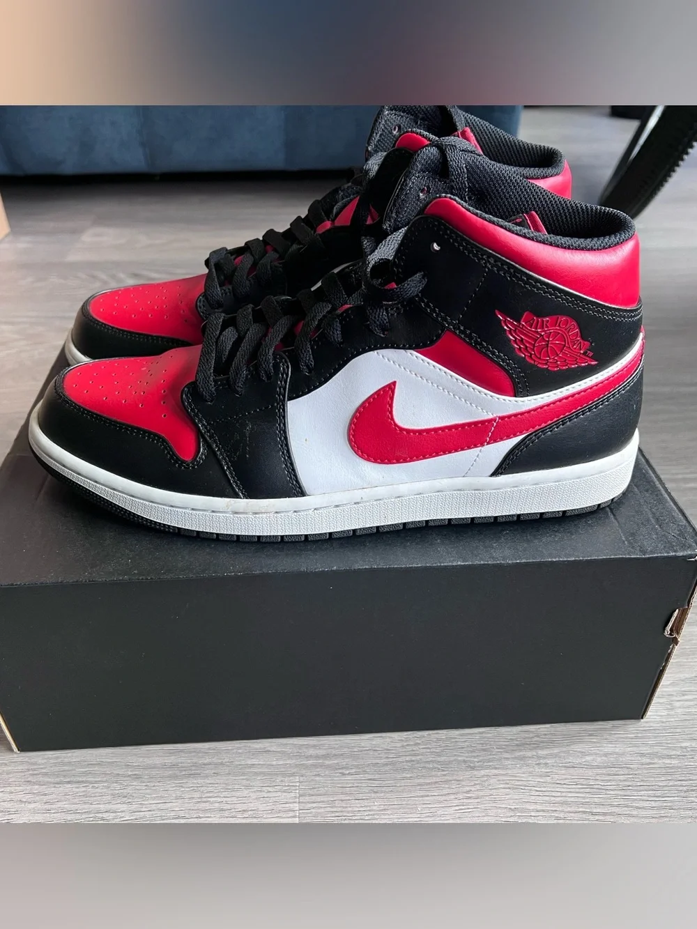 Jordan 1’s Mid Sneakers - Red, Black & White